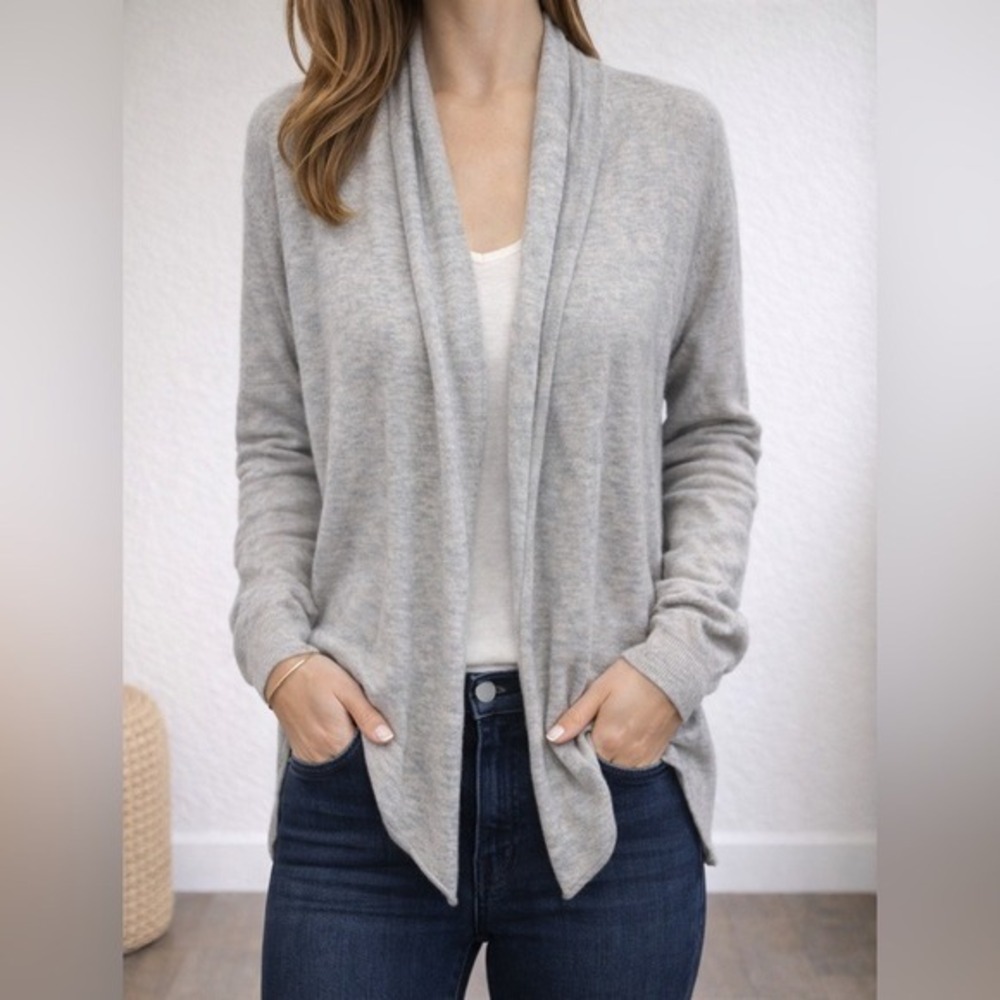 Club Monaco Grey Cashmere Open Front Cardigan Elbow Patches XS/S